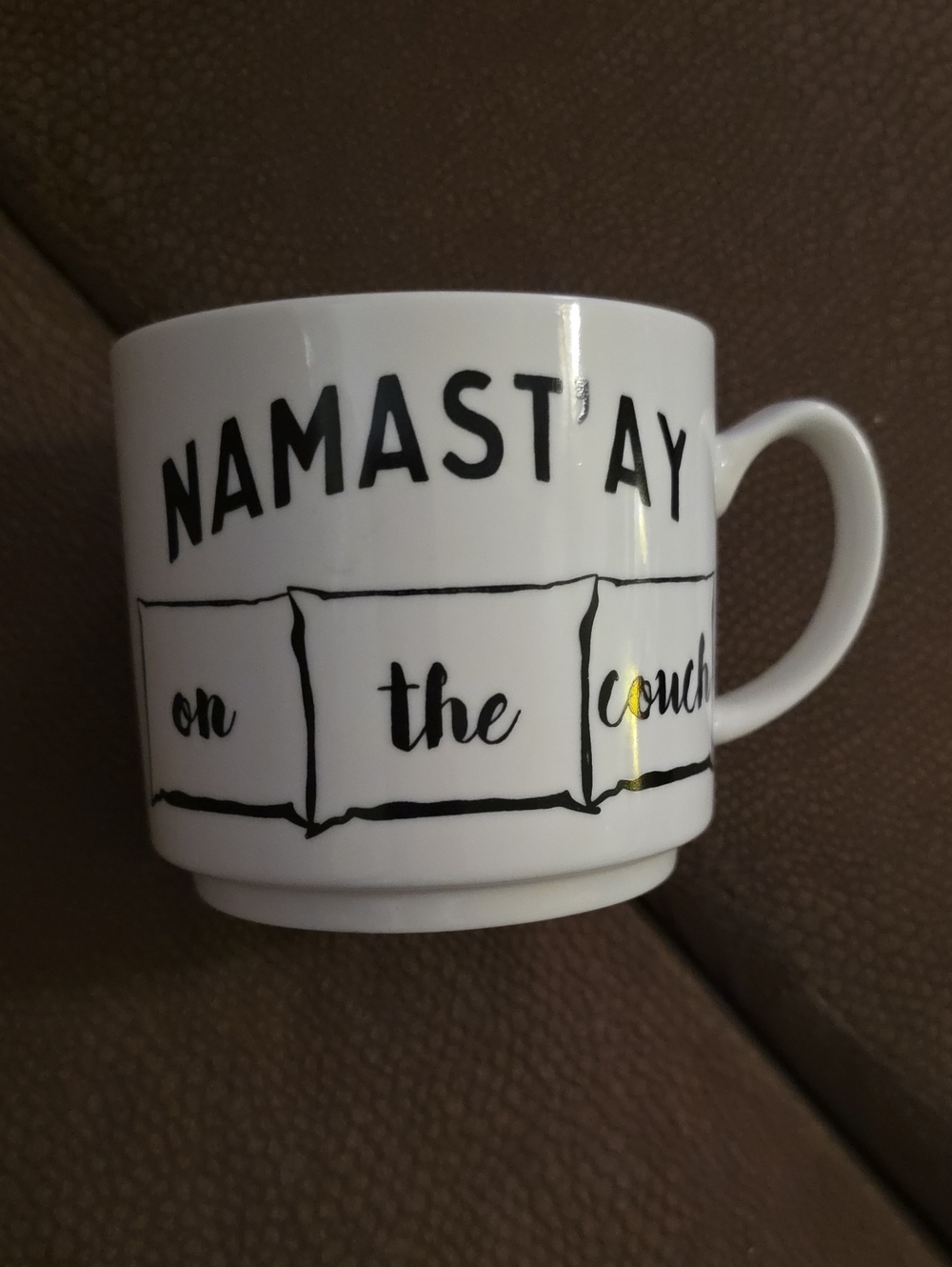 Pfaltzgraff White Ceramic 'NAMAST'AY on the Couch' Mug